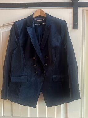 White House Black Market Navy Velour Blazer Jacket Size 16W Double-Breasted Chic